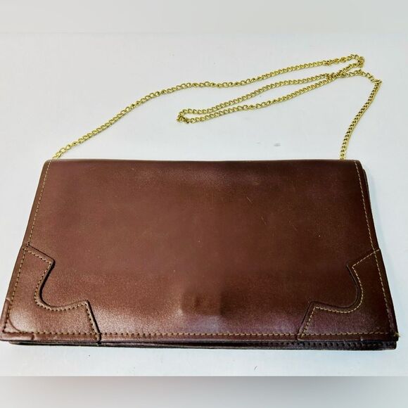 VNTG Mid-Century Brown Leather Fold Over Envelope Carrier Clutch 12.25” x 6.75” - Picture 7 of 14